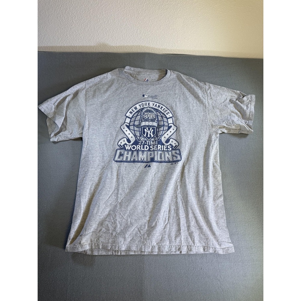 New York Yankees Shirt Mens XL Gray MLB Baseball Majestic World Series Champions